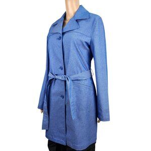Old Navy Collection Womens Trench Coat M Denim Stretch Striped Lining Fall